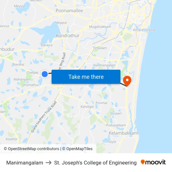 Manimangalam to St. Joseph's College of Engineering map