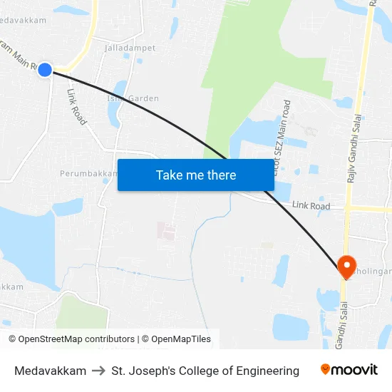 Medavakkam to St. Joseph's College of Engineering map