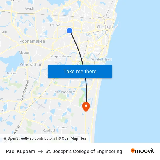 Padi Kuppam to St. Joseph's College of Engineering map