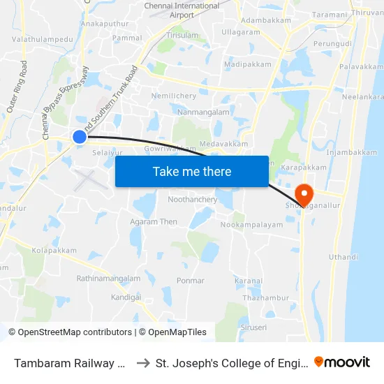 Tambaram Railway Station to St. Joseph's College of Engineering map