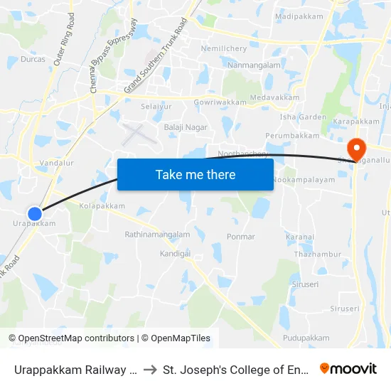 Urappakkam Railway Station to St. Joseph's College of Engineering map