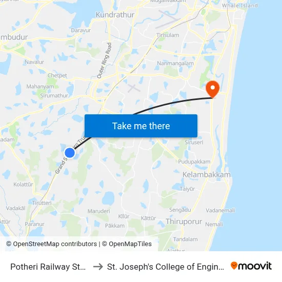 Potheri Railway Station to St. Joseph's College of Engineering map