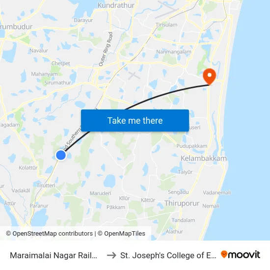 Maraimalai Nagar Railway Station to St. Joseph's College of Engineering map