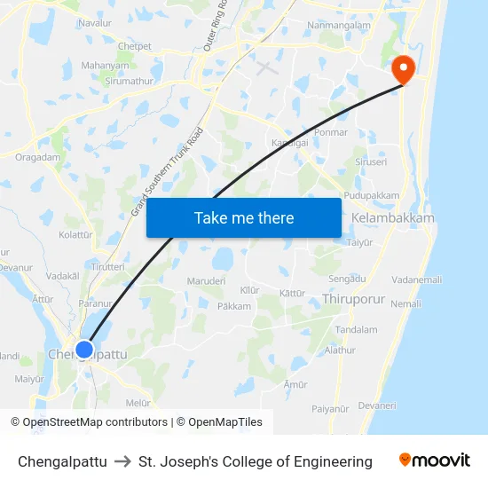 Chengalpattu to St. Joseph's College of Engineering map