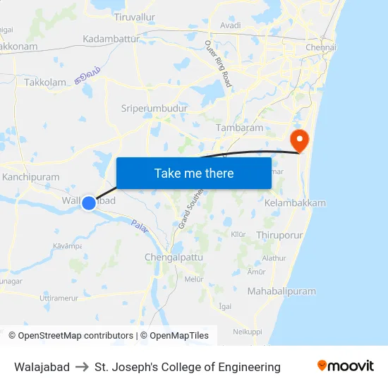 Walajabad to St. Joseph's College of Engineering map