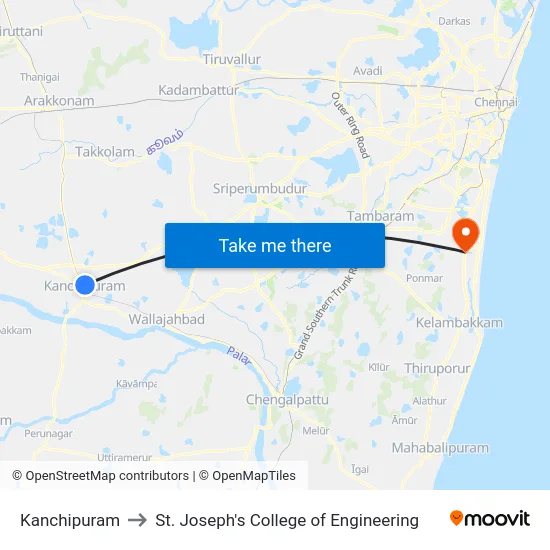Kanchipuram to St. Joseph's College of Engineering map