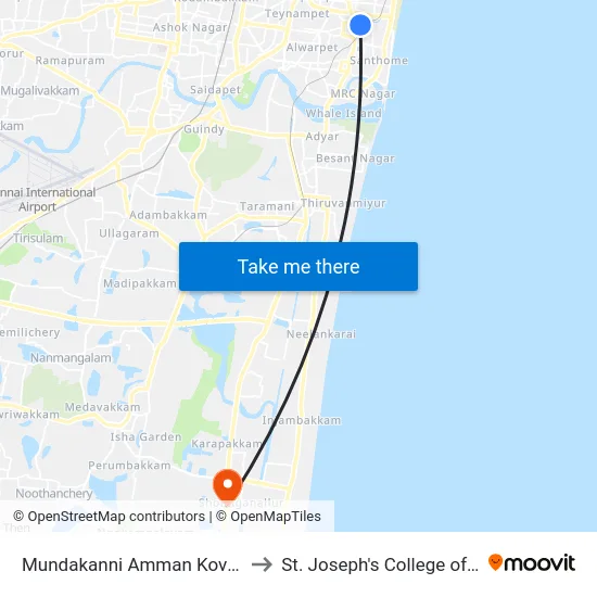 Mundakanni Amman Kovil Mrts Station to St. Joseph's College of Engineering map