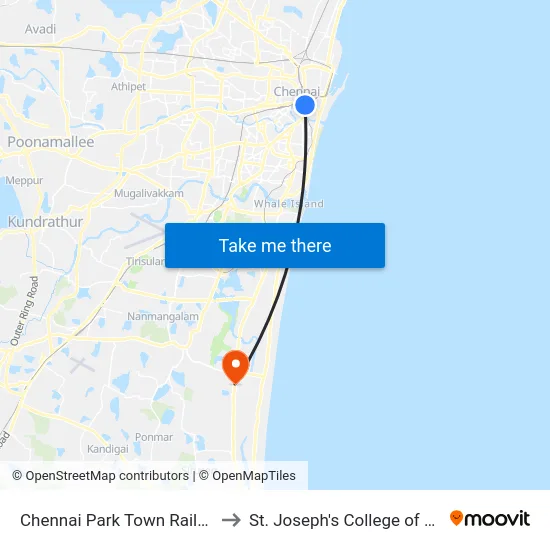 Chennai Park Town Railway Station to St. Joseph's College of Engineering map