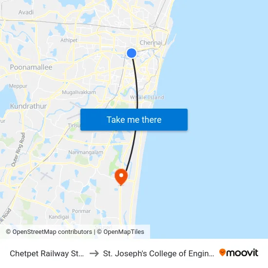 Chetpet Railway Station to St. Joseph's College of Engineering map
