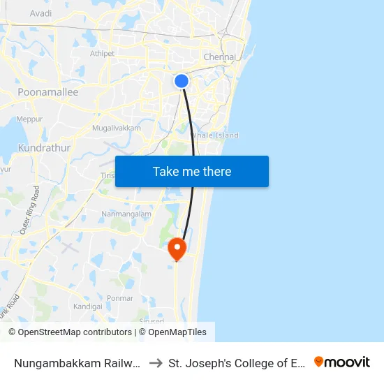 Nungambakkam Railway Station to St. Joseph's College of Engineering map