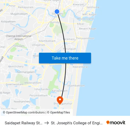 Saidapet Railway Station to St. Joseph's College of Engineering map