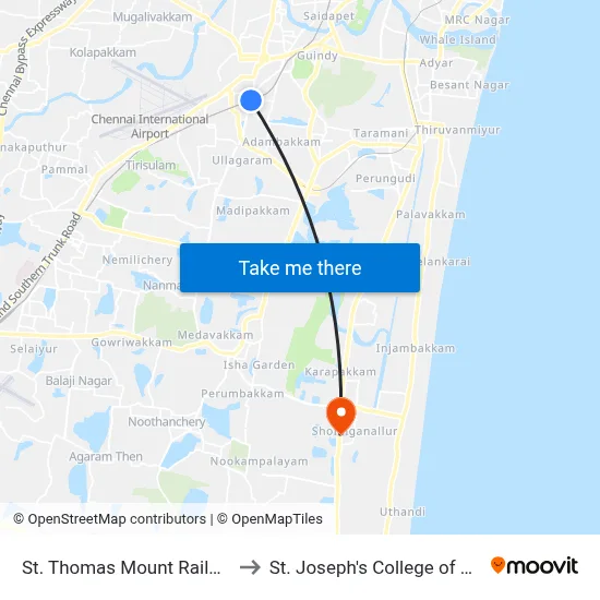 St. Thomas Mount Railway  Station to St. Joseph's College of Engineering map
