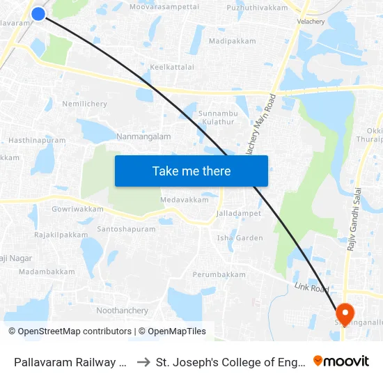 Pallavaram Railway Station to St. Joseph's College of Engineering map