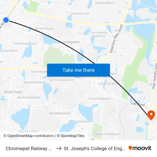 Chromepet Railway Station to St. Joseph's College of Engineering map