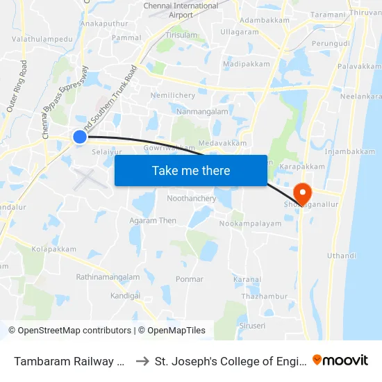 Tambaram Railway Station to St. Joseph's College of Engineering map