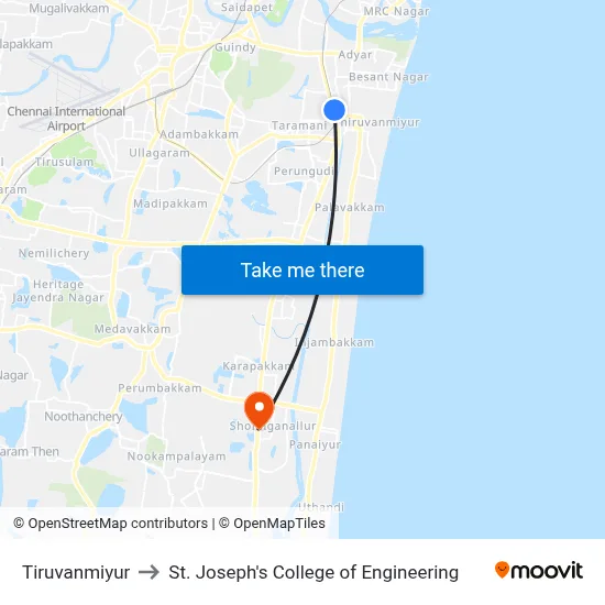 Tiruvanmiyur to St. Joseph's College of Engineering map