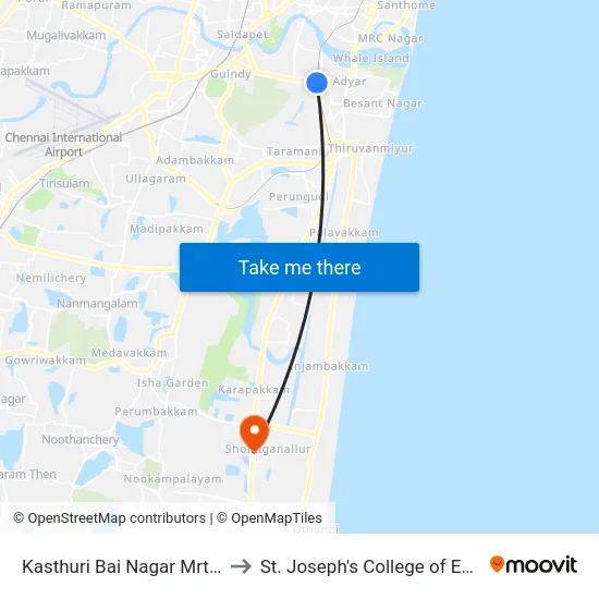 Kasthuri Bai Nagar Mrts Station to St. Joseph's College of Engineering map