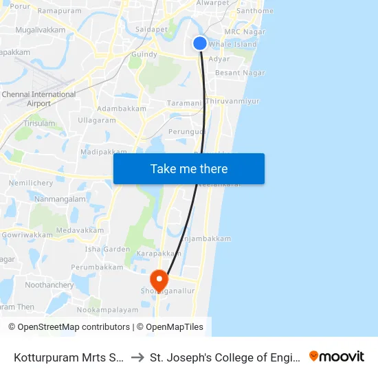 Kotturpuram Mrts Station to St. Joseph's College of Engineering map