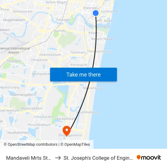 Mandaveli Mrts Station to St. Joseph's College of Engineering map