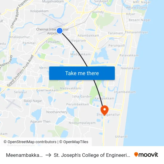 Meenambakkam to St. Joseph's College of Engineering map