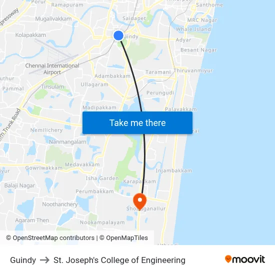 Guindy to St. Joseph's College of Engineering map