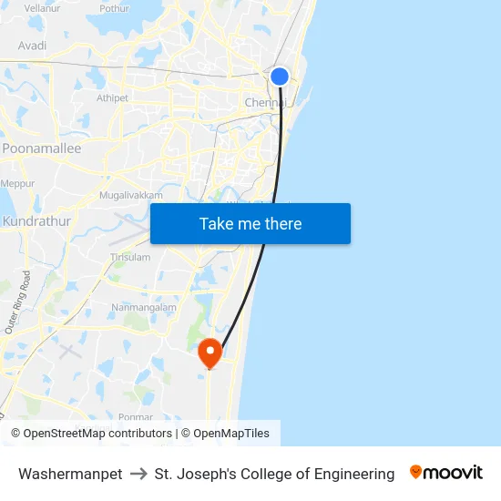 Washermanpet to St. Joseph's College of Engineering map