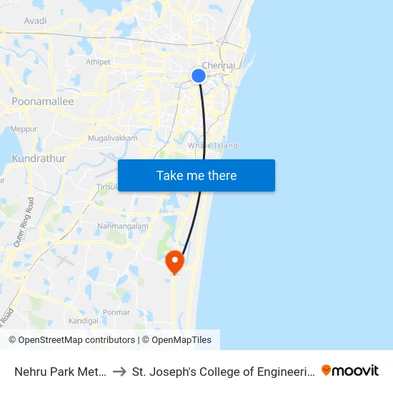 Nehru Park Metro to St. Joseph's College of Engineering map