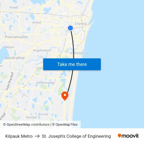 Kilpauk Metro to St. Joseph's College of Engineering map