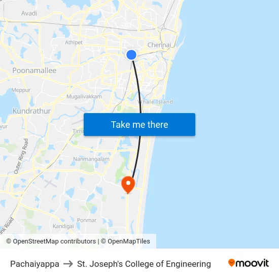Pachaiyappa to St. Joseph's College of Engineering map
