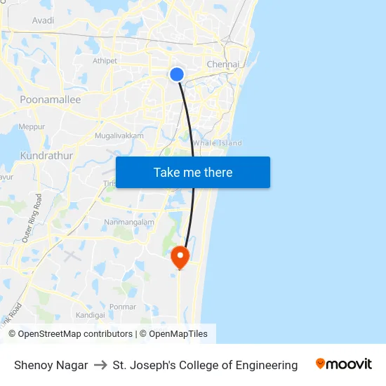 Shenoy Nagar to St. Joseph's College of Engineering map