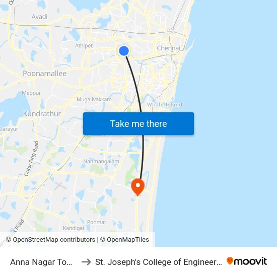 Anna Nagar Tower to St. Joseph's College of Engineering map