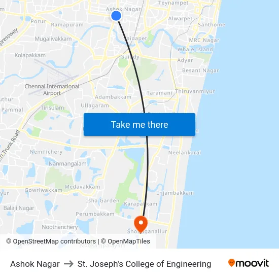 Ashok Nagar to St. Joseph's College of Engineering map