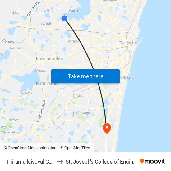 Thirumullaivoyal Colony to St. Joseph's College of Engineering map