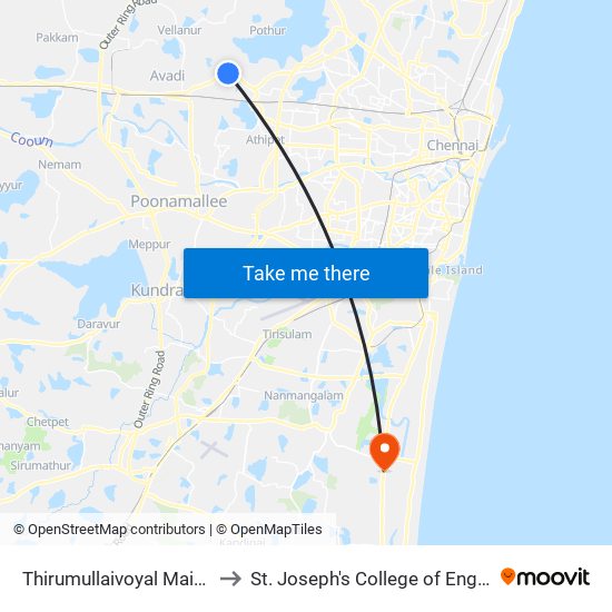 Thirumullaivoyal Main Road to St. Joseph's College of Engineering map