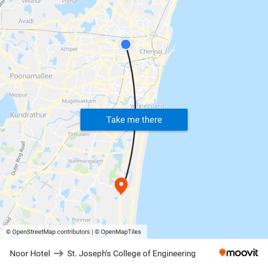 Noor Hotel to St. Joseph's College of Engineering map