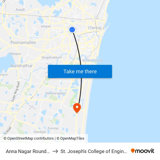 Anna Nagar Roundtana to St. Joseph's College of Engineering map