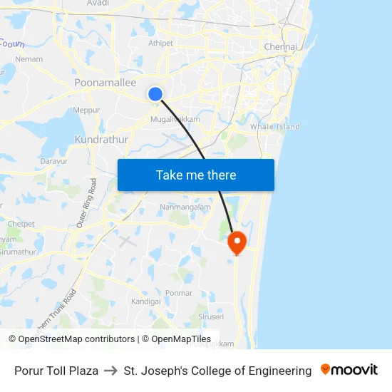 Porur Toll Plaza to St. Joseph's College of Engineering map