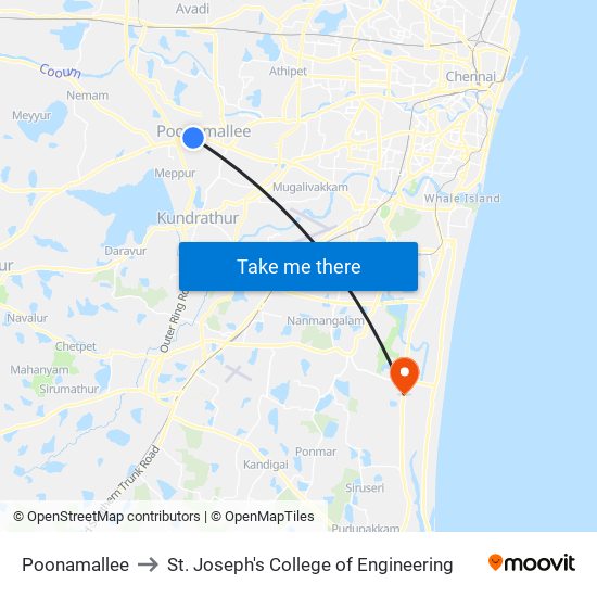 Poonamallee to St. Joseph's College of Engineering map