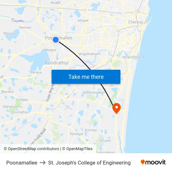 Poonamallee to St. Joseph's College of Engineering map