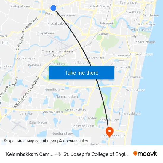 Kelambakkam Cemetery to St. Joseph's College of Engineering map