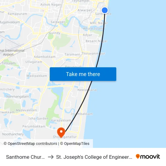 Santhome Church to St. Joseph's College of Engineering map