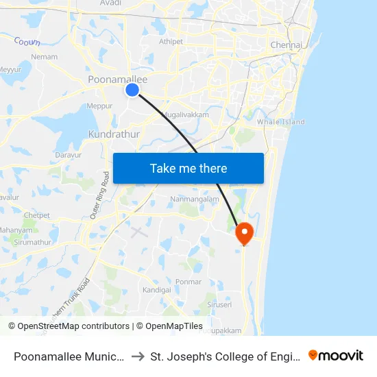 Poonamallee Municipality to St. Joseph's College of Engineering map
