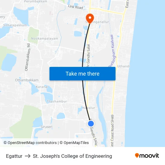 Egattur to St. Joseph's College of Engineering map