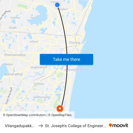 Vilangadupakkam to St. Joseph's College of Engineering map