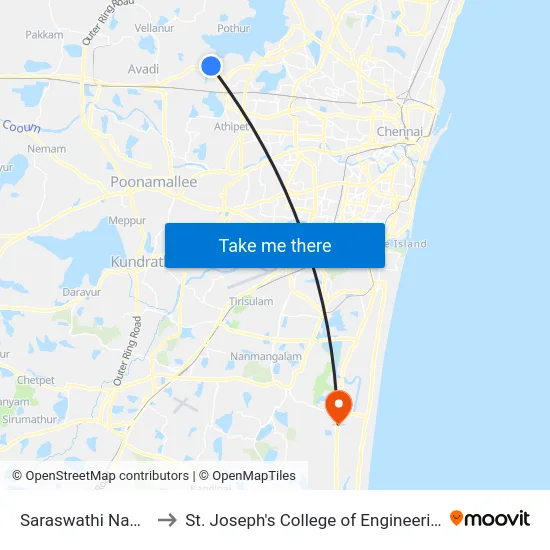 Saraswathi Nagar to St. Joseph's College of Engineering map