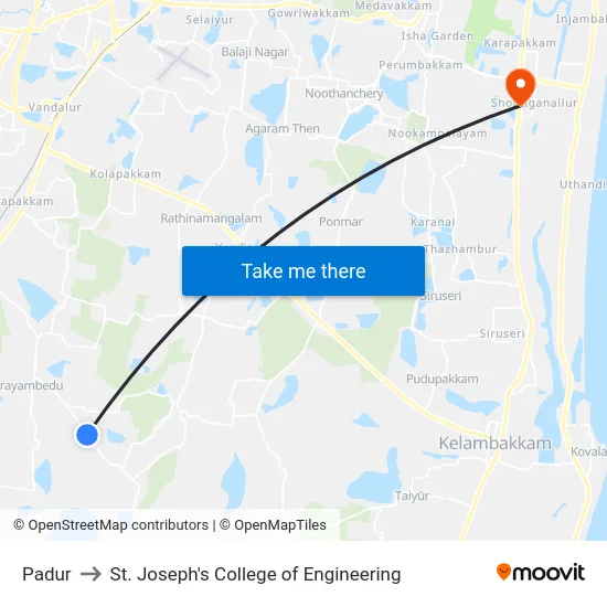 Padur to St. Joseph's College of Engineering map