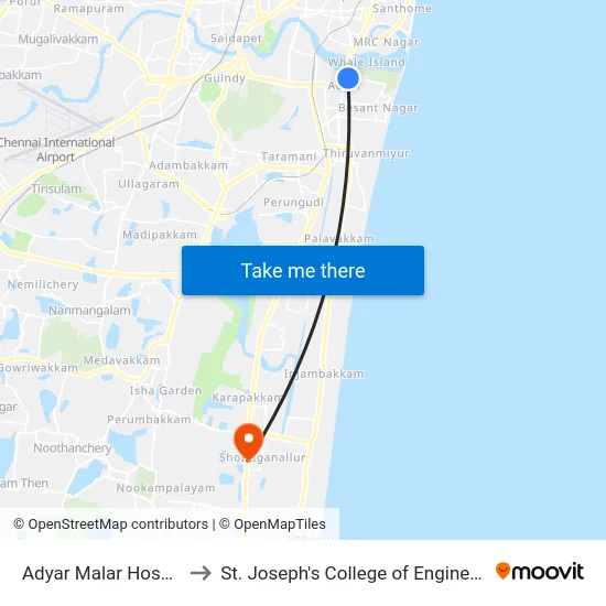 Adyar Malar Hospital to St. Joseph's College of Engineering map