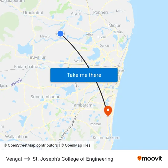 Vengal to St. Joseph's College of Engineering map