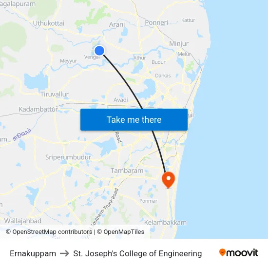 Ernakuppam to St. Joseph's College of Engineering map