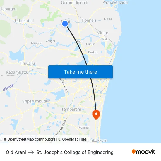 Old Arani to St. Joseph's College of Engineering map